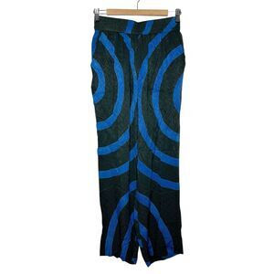 Seek Collective Echo Print Silk Pants Black Blue Womens Small